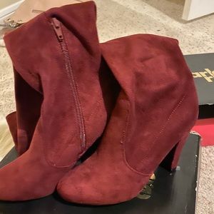 Knee high burgundy suede boots